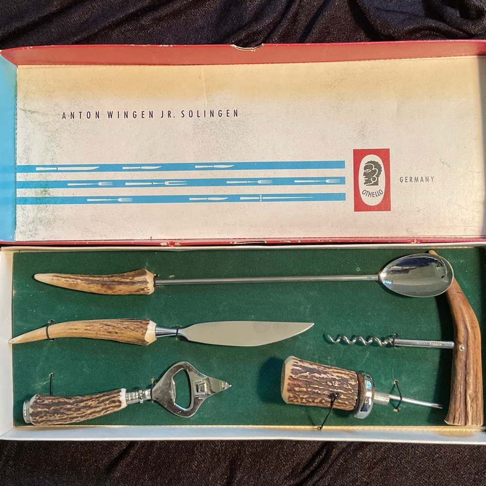 Antique Antler Handle 5pc Bar Set, ANTON WINGEN, Jr. SOLINGEN